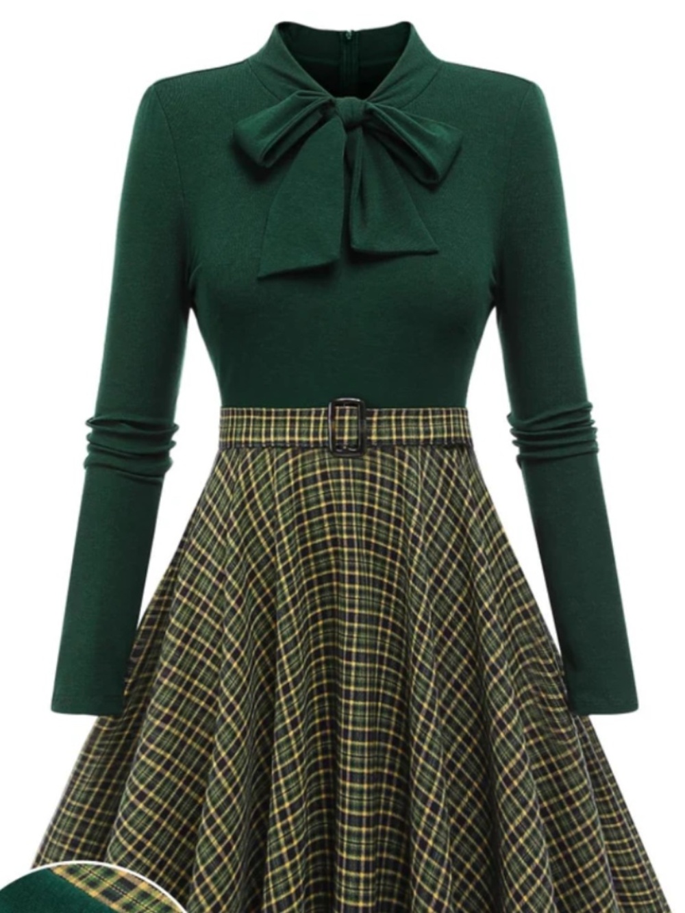 Dark Green 1950s Plaid Knitting Dress